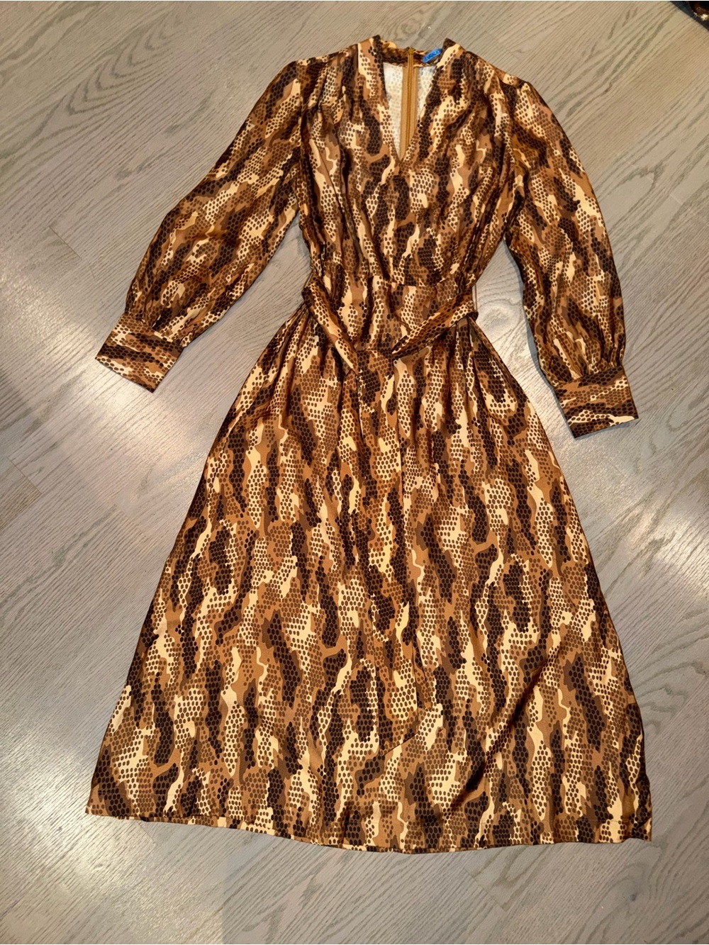 J. McLaughlin Brown Printed Long-Sleeve Dress
